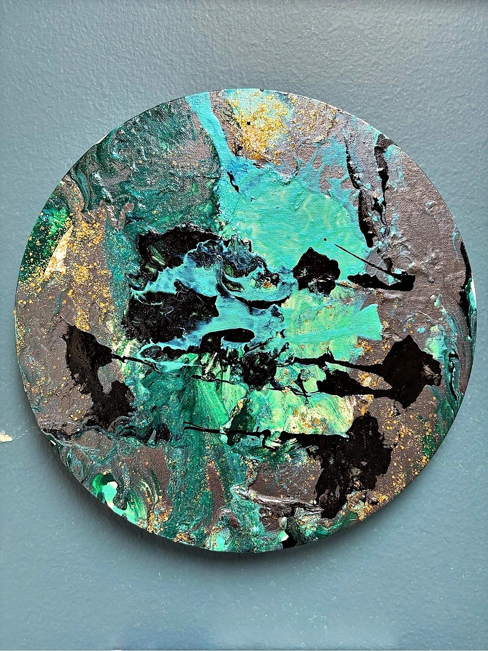Abstract Mixed Media Artwork in Green & Black